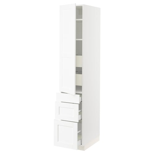SEKTION / MAXIMERA Gabinete alto 1 puerta 5 cajones, blanco Enköping/blanco efecto madera, 38x61x203 cm