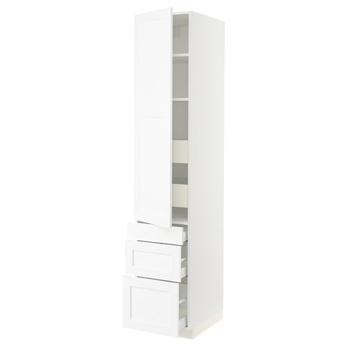 SEKTION / MAXIMERA Gabinete alto 1 puerta 5 cajones, blanco Enköping/blanco efecto madera, 46x61x229 cm