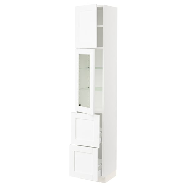 SEKTION / MAXIMERA Gabinete alto 2 puertas 2 cajones, blanco Enköping/blanco efecto madera, 38x37x203 cm