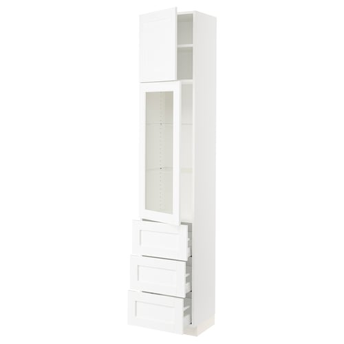SEKTION / MAXIMERA Gabinete alto 2 puertas 3 cajones, blanco Enköping/blanco efecto madera, 46x37x229 cm