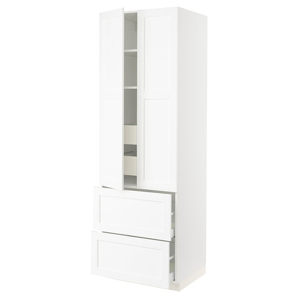 SEKTION / MAXIMERA Gabinete alto 2 puertas 4 cajones, blanco Enköping/blanco efecto madera, 76x61x229 cm