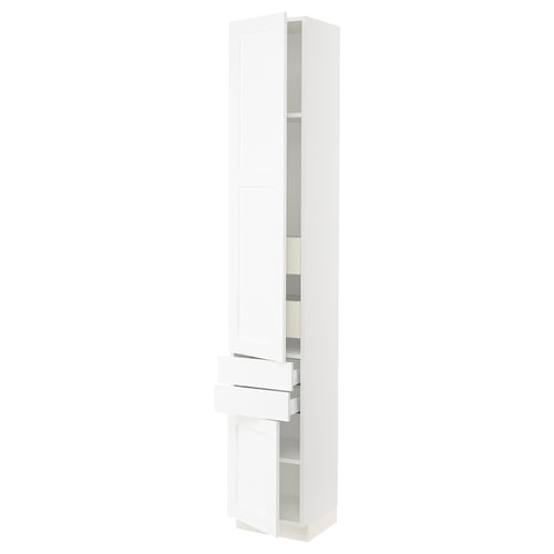 SEKTION / MAXIMERA Gabinete alto 2 puertas 4 cajones, blanco Enköping/blanco efecto madera, 38x37x229 cm