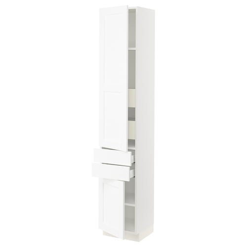 SEKTION / MAXIMERA Gabinete alto 2 puertas 4 cajones, blanco Enköping/blanco efecto madera, 38x37x203 cm