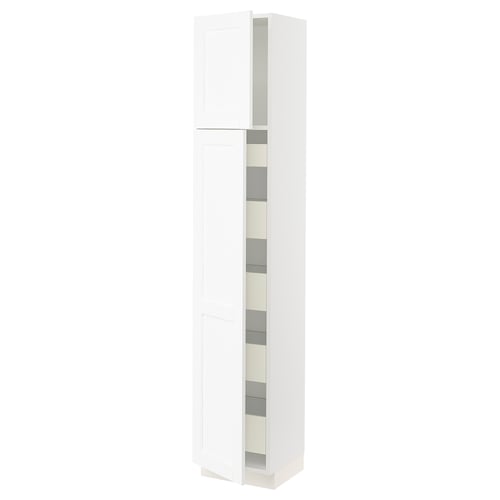 SEKTION / MAXIMERA Gabinete alto 2 puertas 5 cajones, blanco Enköping/blanco efecto madera, 38x37x203 cm