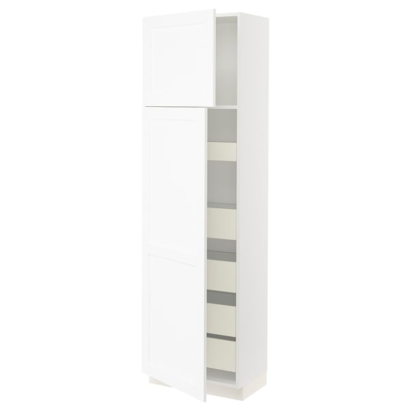 SEKTION / MAXIMERA Gabinete alto 2 puertas 5 cajones, blanco Enköping/blanco efecto madera, 61x37x203 cm
