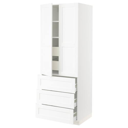 SEKTION / MAXIMERA Gabinete alto 2 puertas 5 cajones, blanco Enköping/blanco efecto madera, 76x61x203 cm