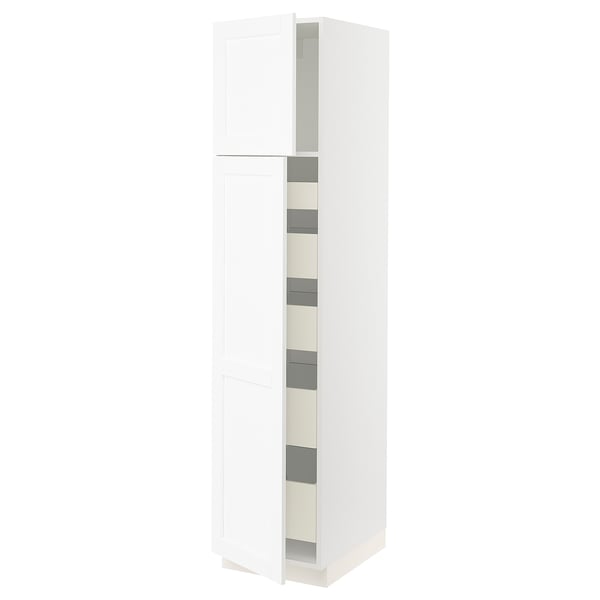 SEKTION / MAXIMERA Gabinete alto 2 puertas 5 cajones, blanco Enköping/blanco efecto madera, 46x61x203 cm