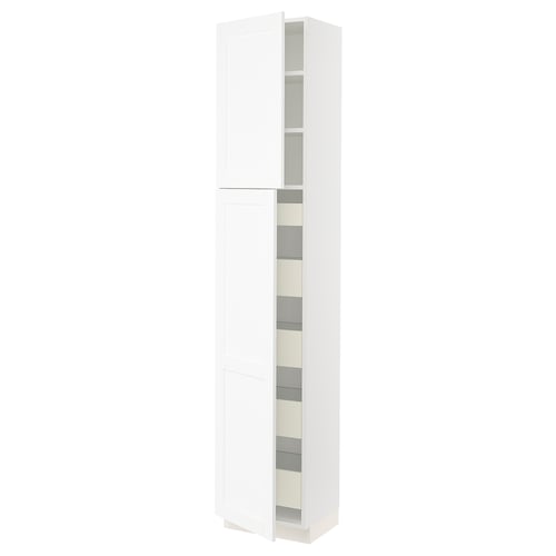 SEKTION / MAXIMERA Gabinete alto 2 puertas 5 cajones, blanco Enköping/blanco efecto madera, 46x37x229 cm