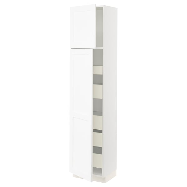 SEKTION / MAXIMERA Gabinete alto 2 puertas 5 cajones, blanco Enköping/blanco efecto madera, 46x37x203 cm