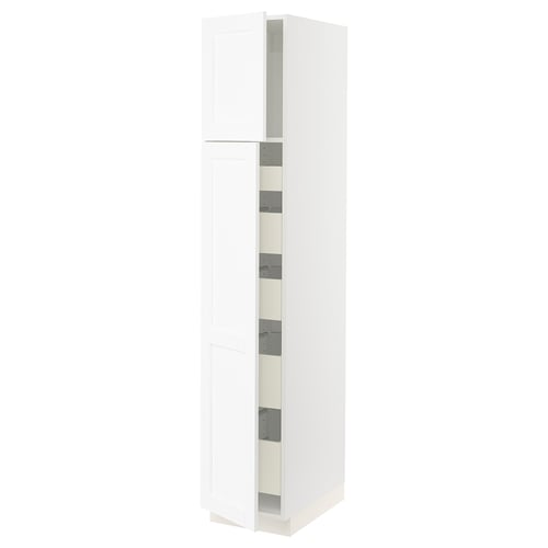 SEKTION / MAXIMERA Gabinete alto 2 puertas 5 cajones, blanco Enköping/blanco efecto madera, 38x61x203 cm