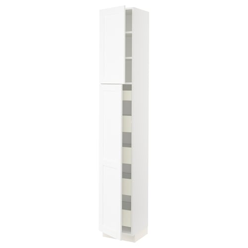 SEKTION / MAXIMERA Gabinete alto 2 puertas 5 cajones, blanco Enköping/blanco efecto madera, 38x37x229 cm