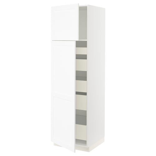 SEKTION / MAXIMERA Gabinete alto 2 puertas 5 cajones, blanco Enköping/blanco efecto madera, 61x61x203 cm