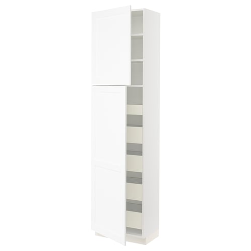 SEKTION / MAXIMERA Gabinete alto 2 puertas 5 cajones, blanco Enköping/blanco efecto madera, 61x37x229 cm