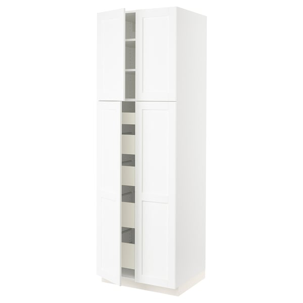 SEKTION / MAXIMERA Gabinete alto 4 puertas 5 cajones, blanco Enköping/blanco efecto madera, 76x61x229 cm