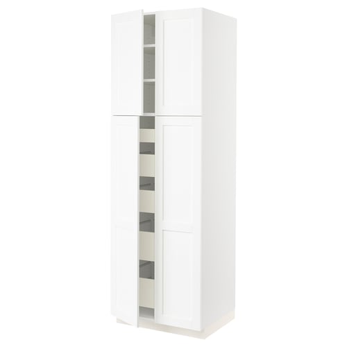 SEKTION / MAXIMERA Gabinete alto 4 puertas 5 cajones, blanco Enköping/blanco efecto madera, 76x61x229 cm
