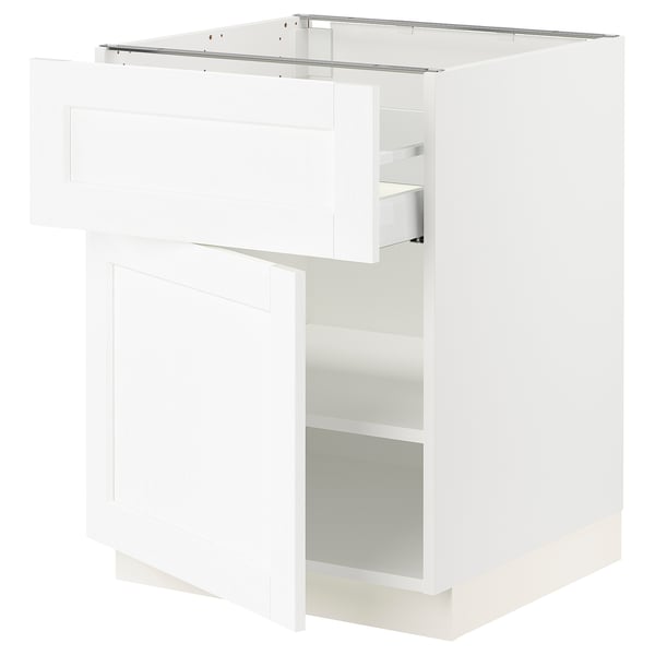 SEKTION / MAXIMERA Gabinete bajo 1 puerta 1 cajón, blanco Enköping/blanco efecto madera, 61x61x76 cm