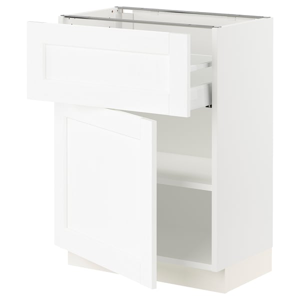 SEKTION / MAXIMERA Gabinete bajo 1 puerta 1 cajón, blanco Enköping/blanco efecto madera, 61x37x76 cm