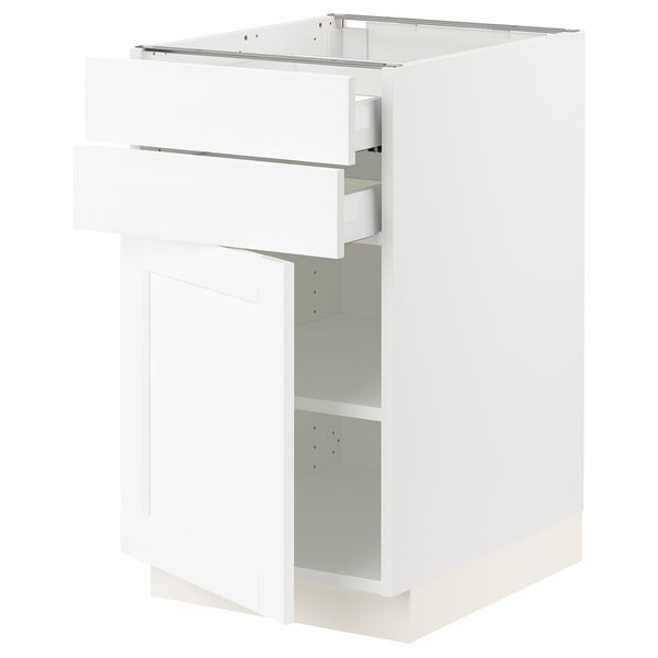 SEKTION / MAXIMERA Gabinete bajo 1 puerta 2 cajones, blanco Enköping/blanco efecto madera, 46x61x76 cm
