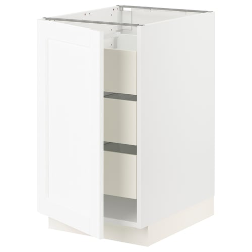 SEKTION / MAXIMERA Gabinete bajo 1 puerta 3 cajones, blanco Enköping/blanco efecto madera, 46x61x76 cm