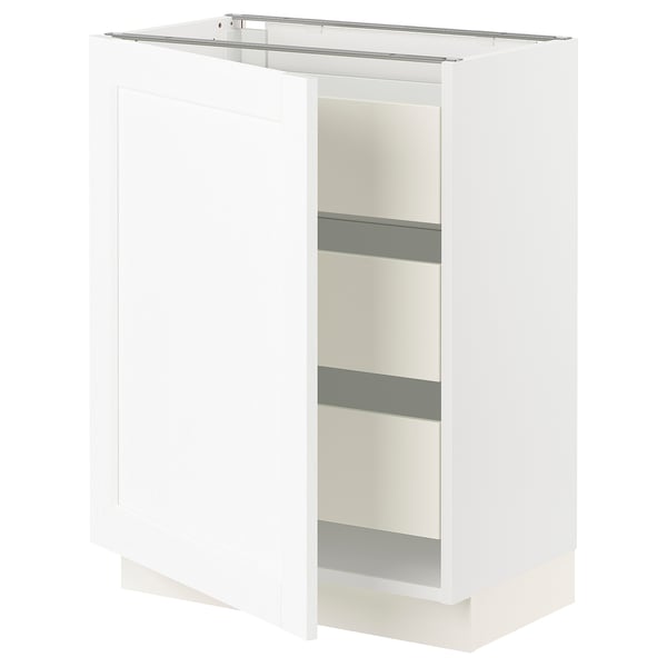 SEKTION / MAXIMERA Gabinete bajo 1 puerta 3 cajones, blanco Enköping/blanco efecto madera, 61x37x76 cm