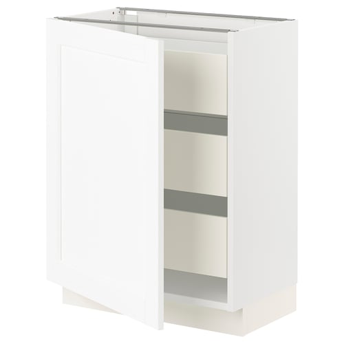 SEKTION / MAXIMERA Gabinete bajo 1 puerta 3 cajones, blanco Enköping/blanco efecto madera, 61x37x76 cm