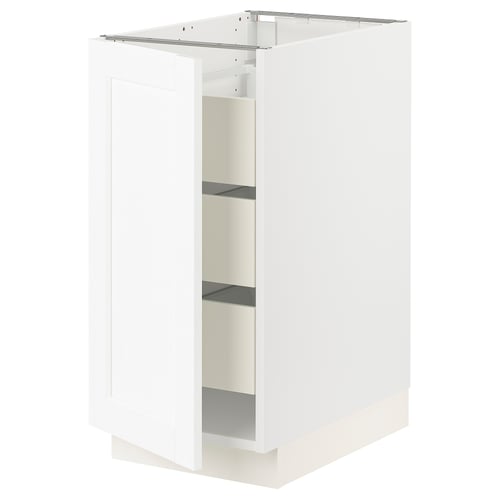 SEKTION / MAXIMERA Gabinete bajo 1 puerta 3 cajones, blanco Enköping/blanco efecto madera, 38x61x76 cm