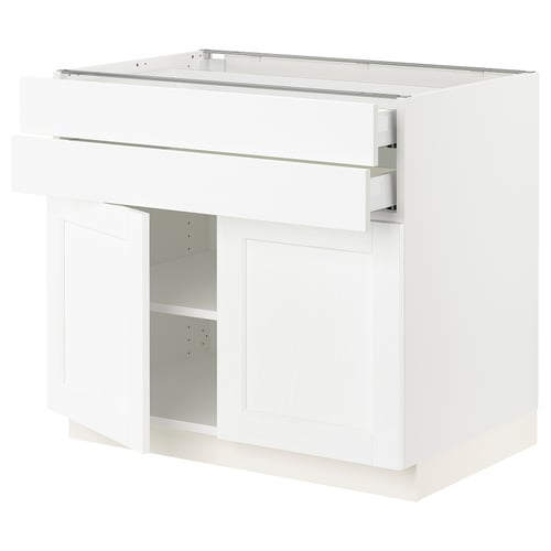 SEKTION / MAXIMERA Gabinete bajo 2 puertas 2 cajones, blanco Enköping/blanco efecto madera, 91x61x76 cm