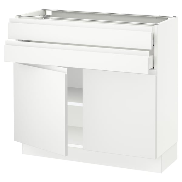 SEKTION / MAXIMERA Gabinete bajo 2 puertas 2 cajones, blanco/Voxtorp blanco mate, 91x37x76 cm