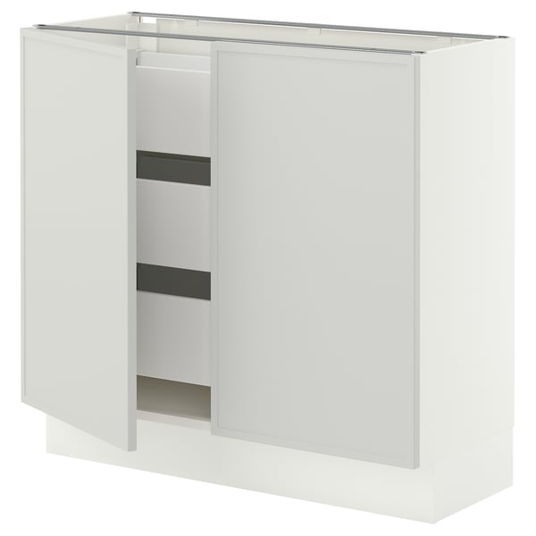 SEKTION / MAXIMERA Gabinete bajo 2 puertas 3 cajones, blanco/Aspudden gris claro, 91x37x76 cm