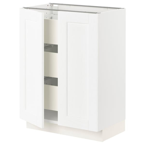 SEKTION / MAXIMERA Gabinete bajo 2 puertas 3 cajones, blanco Enköping/blanco efecto madera, 61x37x76 cm