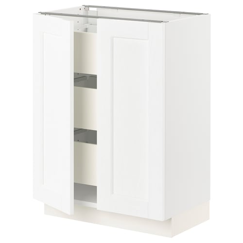 SEKTION / MAXIMERA Gabinete bajo 2 puertas 3 cajones, blanco Enköping/blanco efecto madera, 61x37x76 cm