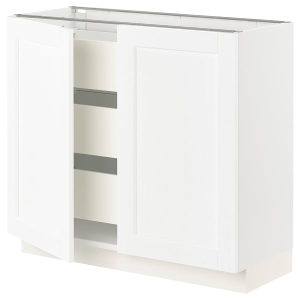 SEKTION / MAXIMERA Gabinete bajo 2 puertas 3 cajones, blanco Enköping/blanco efecto madera, 91x37x76 cm