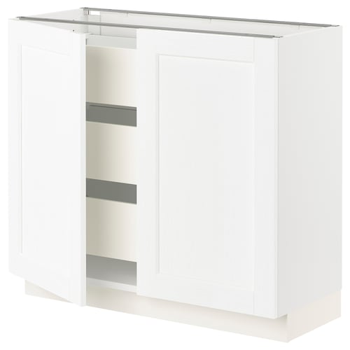 SEKTION / MAXIMERA Gabinete bajo 2 puertas 3 cajones, blanco Enköping/blanco efecto madera, 91x37x76 cm