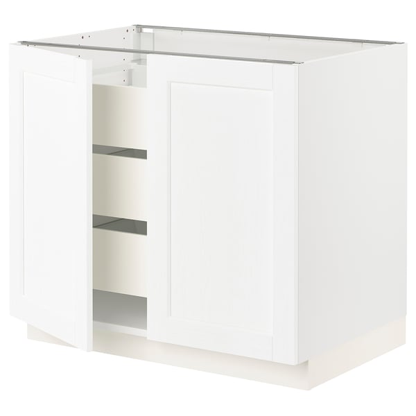 SEKTION / MAXIMERA Gabinete bajo 2 puertas 3 cajones, blanco Enköping/blanco efecto madera, 91x61x76 cm