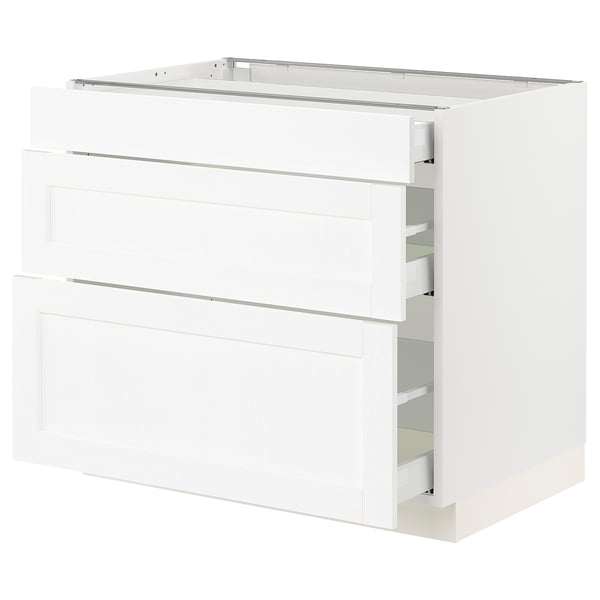SEKTION / MAXIMERA Gabinete bajo 3 cajones, blanco Enköping/blanco efecto madera, 91x61x76 cm