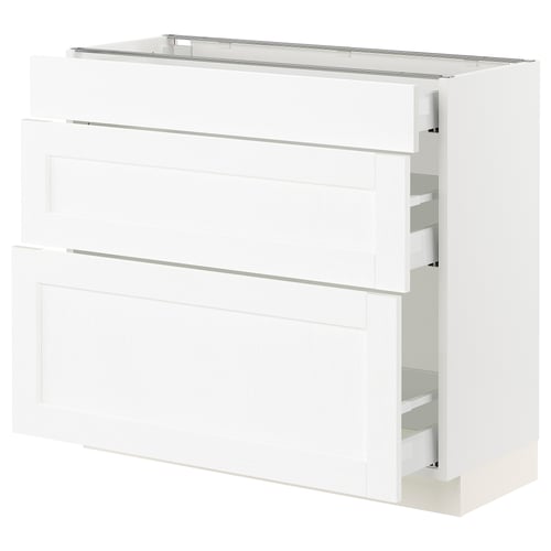 SEKTION / MAXIMERA Gabinete bajo 3 cajones, blanco Enköping/blanco efecto madera, 91x37x76 cm