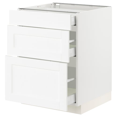 SEKTION / MAXIMERA Gabinete bajo 3 cajones, blanco Enköping/blanco efecto madera, 61x61x76 cm