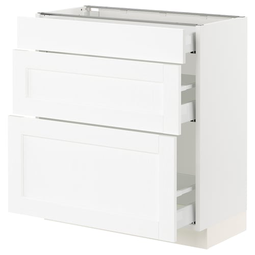 SEKTION / MAXIMERA Gabinete bajo 3 cajones, blanco Enköping/blanco efecto madera, 76x37x76 cm
