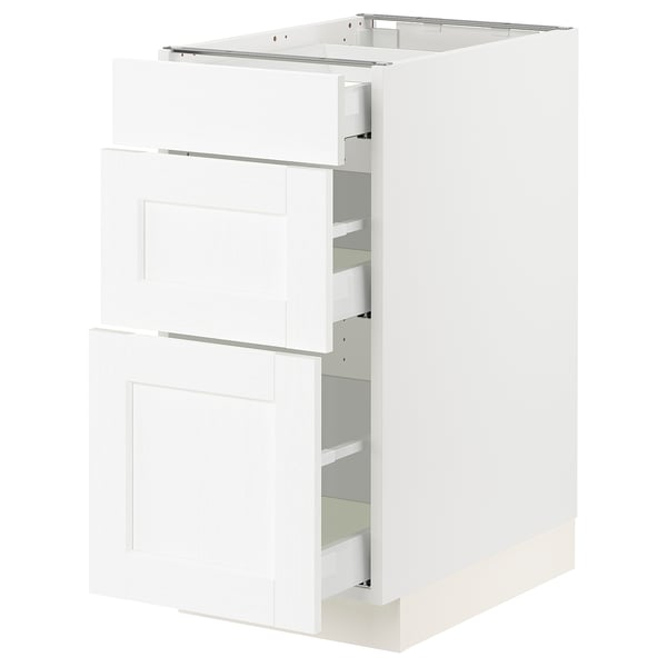 SEKTION / MAXIMERA Gabinete bajo 3 cajones, blanco Enköping/blanco efecto madera, 38x61x76 cm
