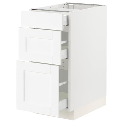 SEKTION / MAXIMERA Gabinete bajo 3 cajones, blanco Enköping/blanco efecto madera, 38x61x76 cm
