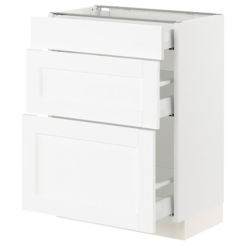 SEKTION / MAXIMERA Gabinete bajo 3 cajones, blanco Enköping/blanco efecto madera, 61x37x76 cm
