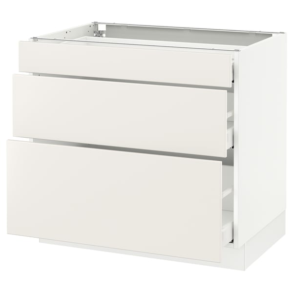 SEKTION / MAXIMERA Gabinete bajo 3 cajones, blanco/Veddinge blanco, 91x61x76 cm