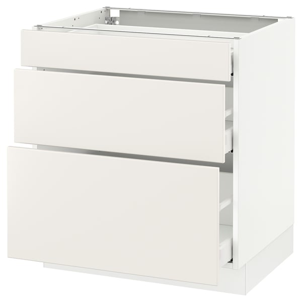 SEKTION / MAXIMERA Gabinete bajo 3 cajones, blanco/Veddinge blanco, 76x61x76 cm