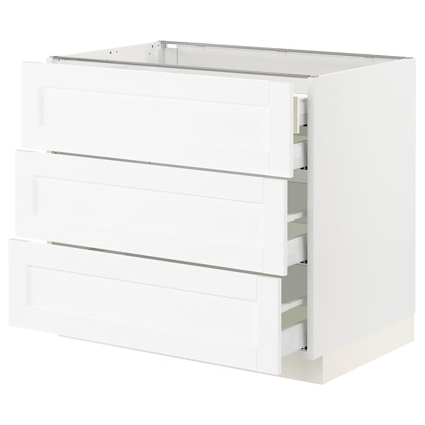 SEKTION / MAXIMERA Gabinete bajo 4 cajones, blanco Enköping/blanco efecto madera, 91x61x76 cm