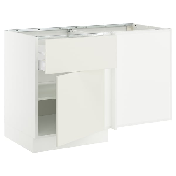 SEKTION / MAXIMERA Gabinete bajo esq. con cajón y est., blanco/Veddinge blanco, 127x61x76 cm