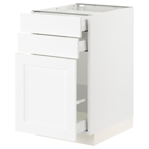 SEKTION / MAXIMERA Gabinete bajo extraíble 2 cajones, blanco Enköping/blanco efecto madera, 46x61x76 cm