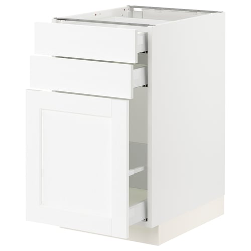 SEKTION / MAXIMERA Gabinete bajo extraíble 2 cajones, blanco Enköping/blanco efecto madera, 46x61x76 cm