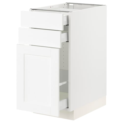 SEKTION / MAXIMERA Gabinete bajo extraíble 2 cajones, blanco Enköping/blanco efecto madera, 38x61x76 cm