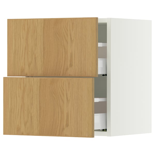 SEKTION / MAXIMERA Gabinete de pared con 2 cajones, blanco/Sinarp chapa roble, 46x37x51 cm
