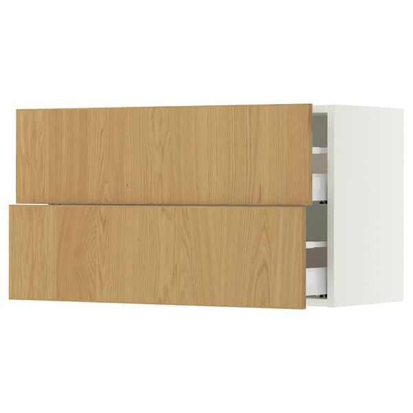 SEKTION / MAXIMERA Gabinete de pared con 2 cajones, blanco/Sinarp chapa roble, 91x37x51 cm